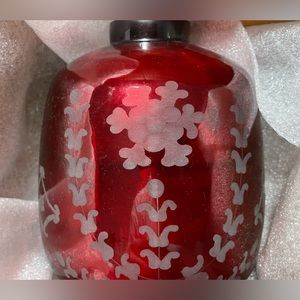 New Pottery Barn Medium red Sienna Etched Mercury Glass Vase, 9”H 8.25”D